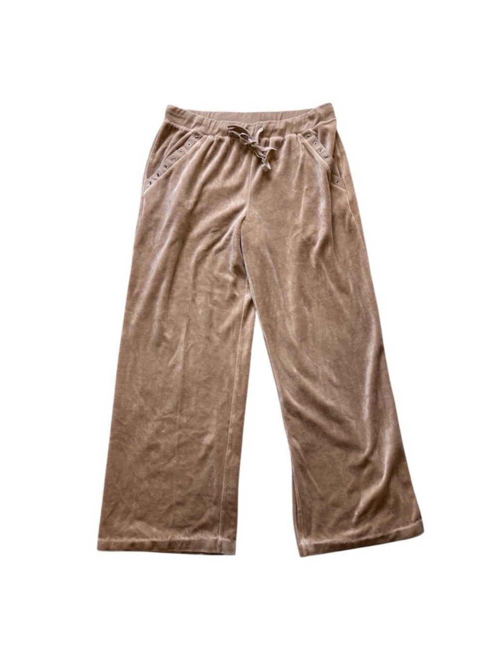 Vintage Y2K Brown Velour Wide Leg Track Pants Sporty Lounge L